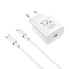 СЗУ-адаптер USB Borofone BA38A PD 3.0 + Type-C - Lightning-кабель (Белый)